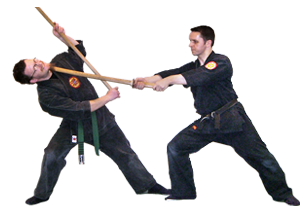 Weapon training including 6ft staff and 3ft stick